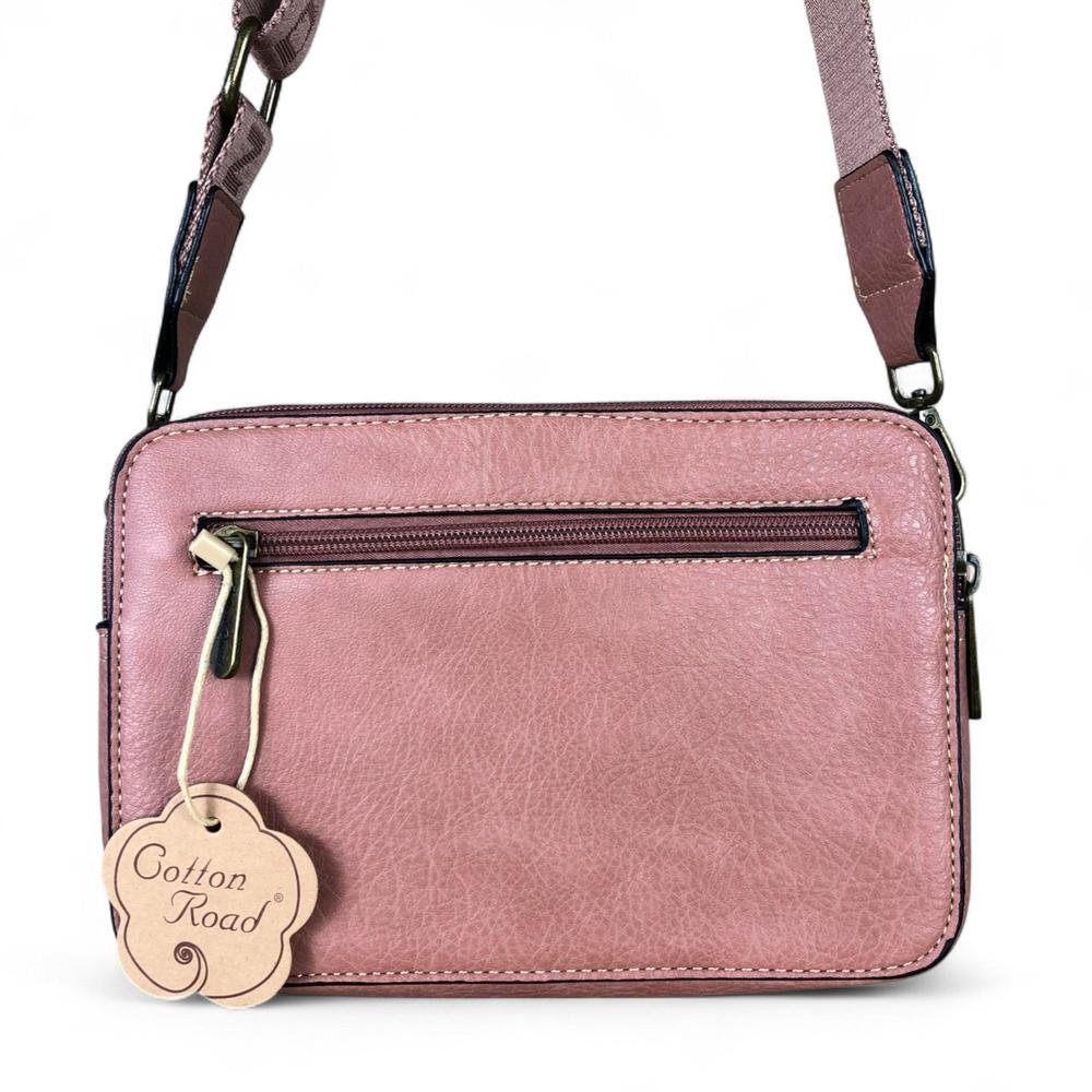PINK PU Leather Cotton Road Sling Bag with FLORAL POCKET