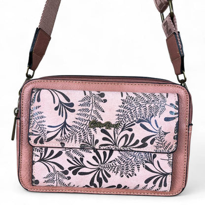 PINK PU Leather Cotton Road Sling Bag with FLORAL POCKET