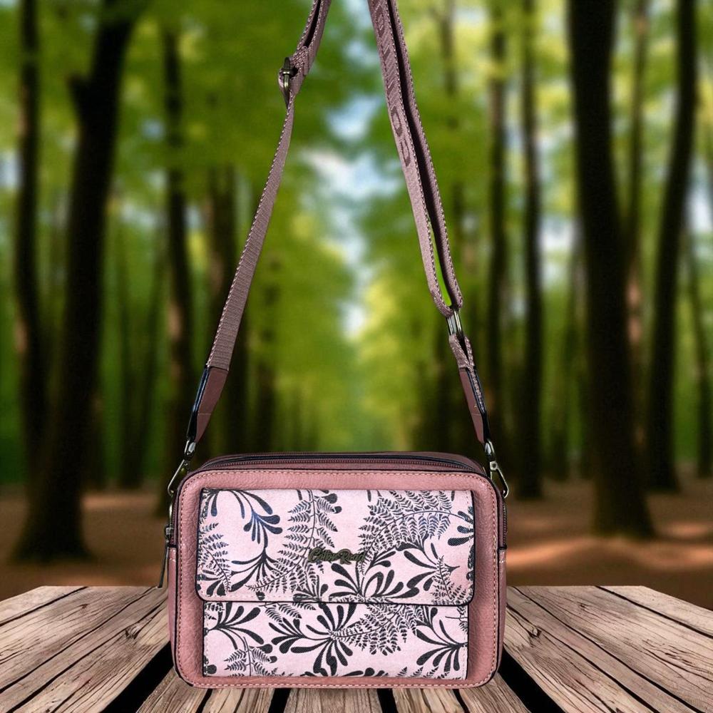 PINK PU Leather Cotton Road Sling Bag with FLORAL POCKET