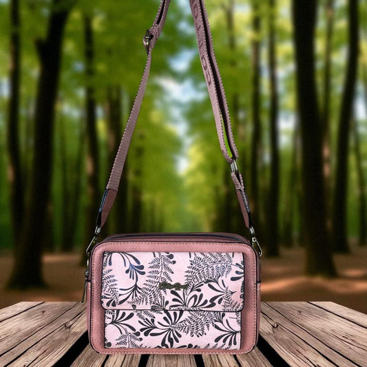 PINK PU Leather Cotton Road Sling Bag with FLORAL POCKET