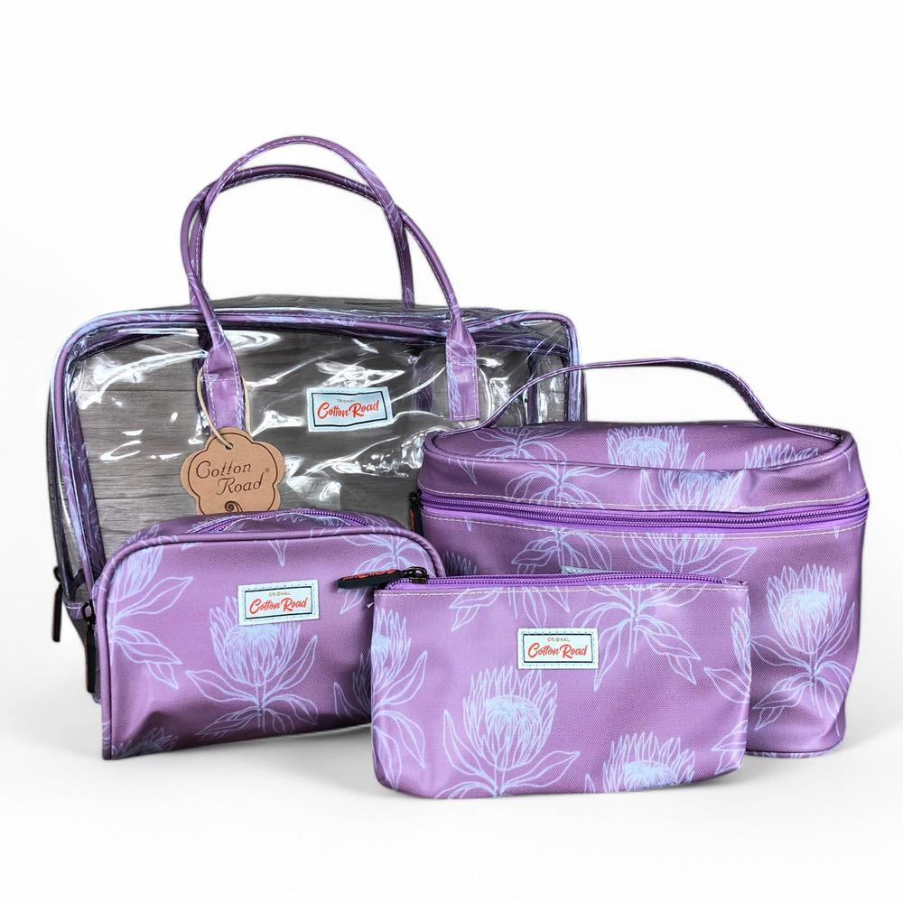 PINK PVC 4pce Cotton Road Vanity Toiletry Set with PROTEAS