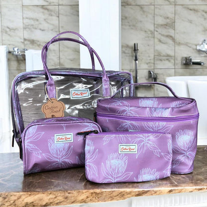 PINK PVC 4pce Cotton Road Vanity Toiletry Set with PROTEAS