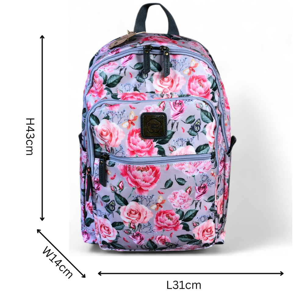 PINK PVC Cotton Road 15,6" Laptop Backpack with FLOWERS
