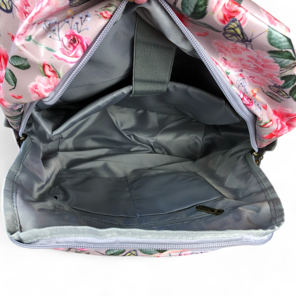 PINK PVC Cotton Road 15,6" Laptop Backpack with FLOWERS