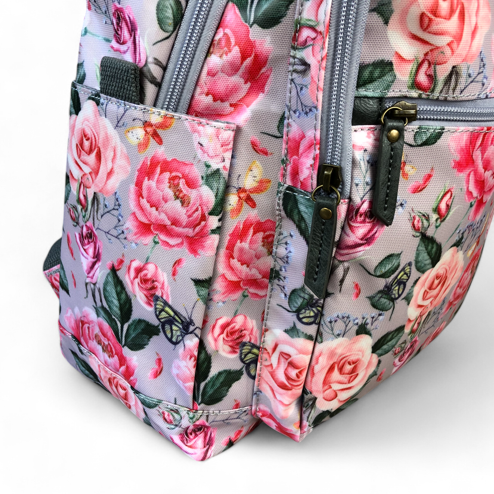 PINK PVC Cotton Road 15,6" Laptop Backpack with FLOWERS
