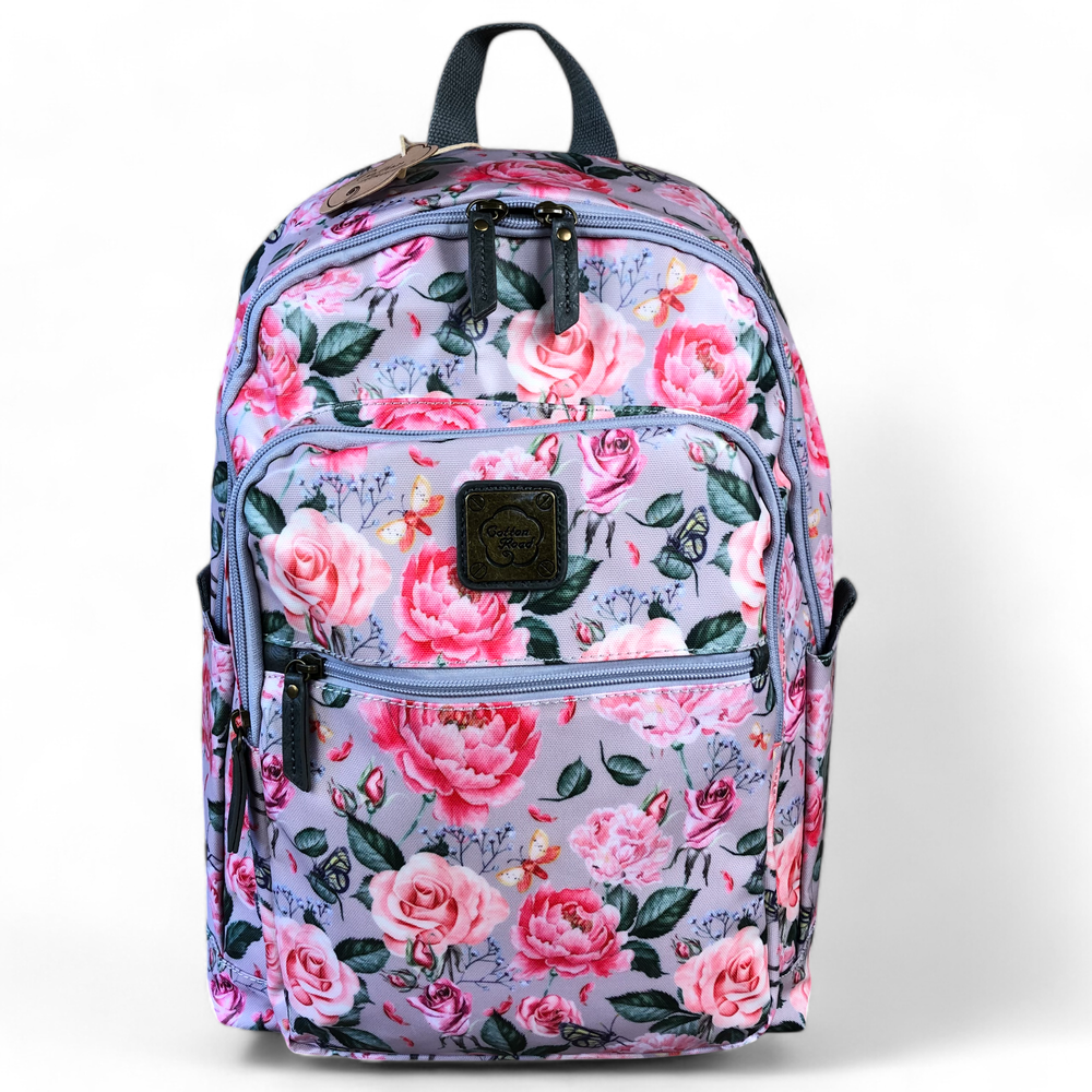 PINK PVC Cotton Road 15,6" Laptop Backpack with FLOWERS