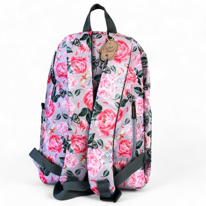 PINK PVC Cotton Road 15,6" Laptop Backpack with FLOWERS