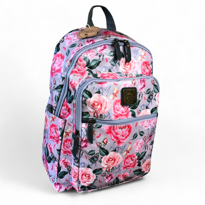 PINK PVC Cotton Road 15,6" Laptop Backpack with FLOWERS