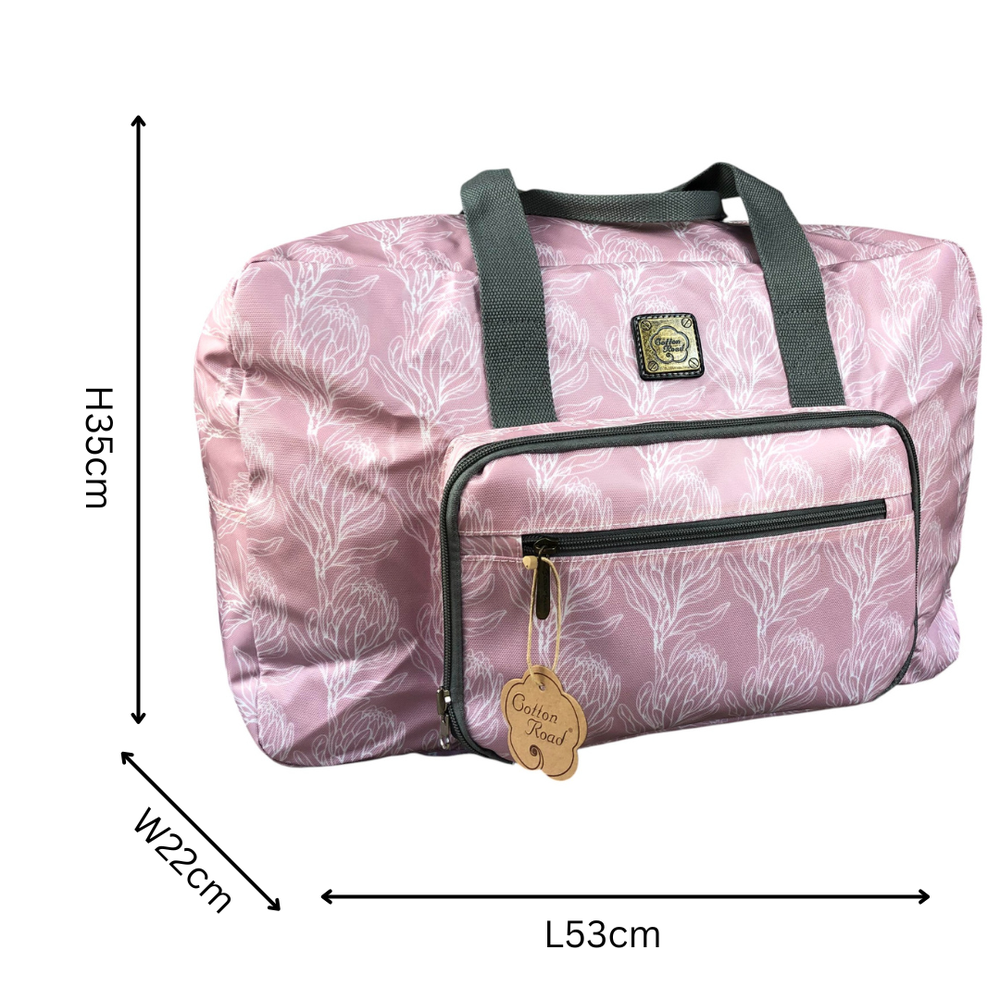 PINK PVC Foldaway WEEKENDER Cotton Road Travel Bag with PROTEAS