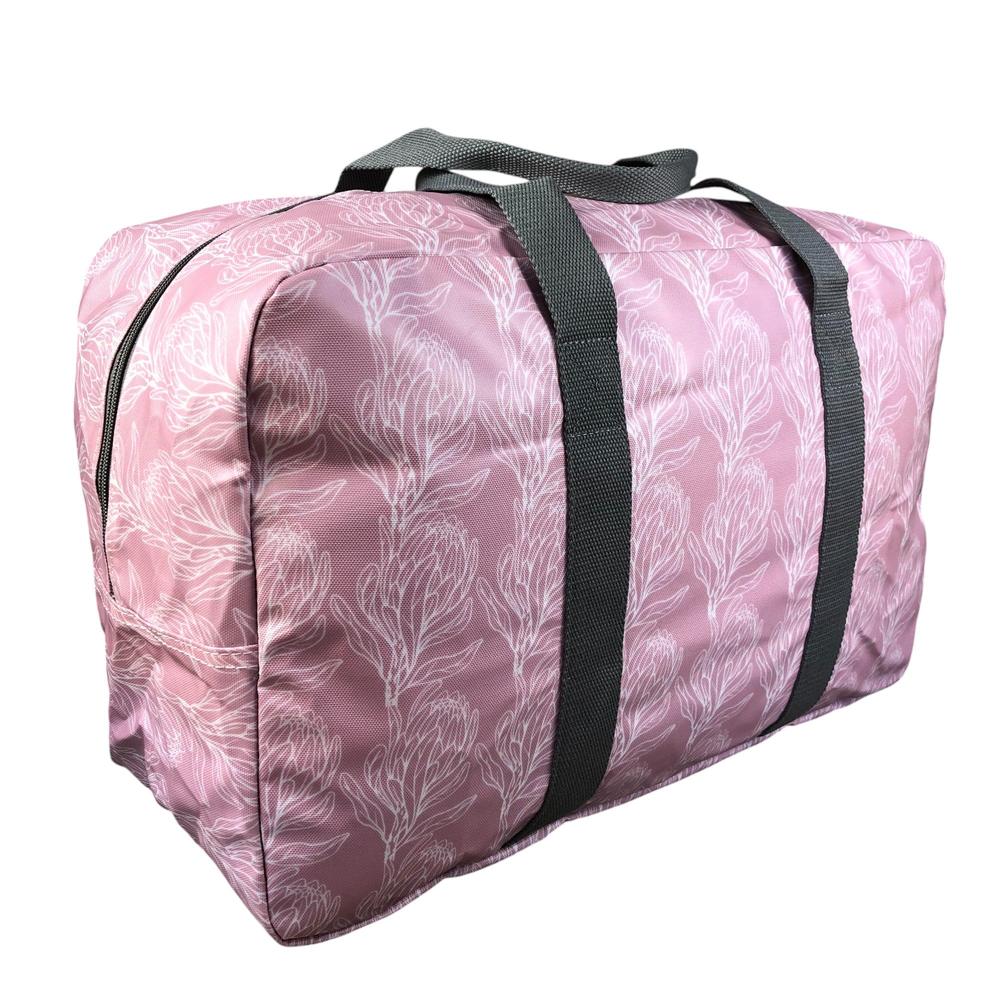 PINK PVC Foldaway WEEKENDER Cotton Road Travel Bag with PROTEAS