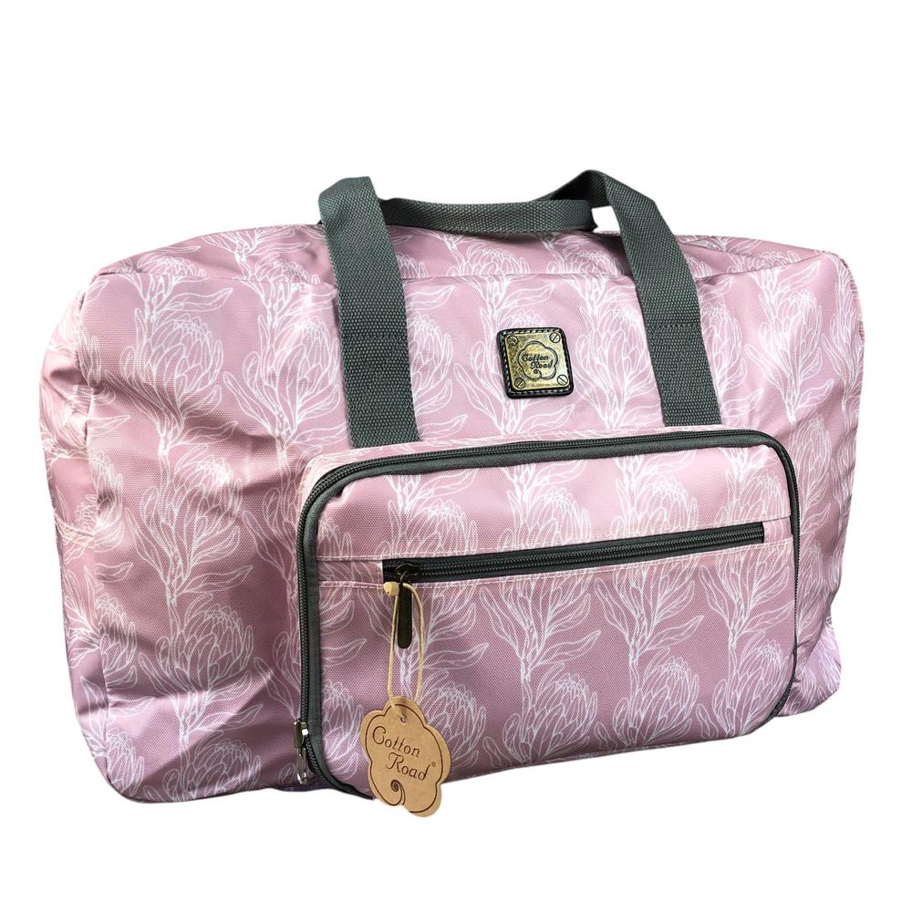 PINK PVC Foldaway WEEKENDER Cotton Road Travel Bag with PROTEAS