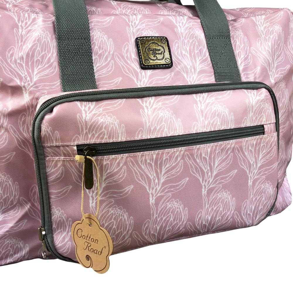 PINK PVC Foldaway WEEKENDER Cotton Road Travel Bag with PROTEAS