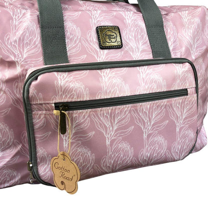 PINK PVC Foldaway WEEKENDER Cotton Road Travel Bag with PROTEAS