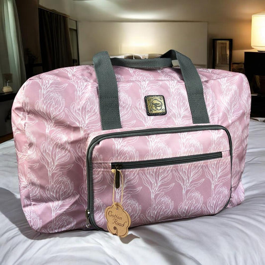 PINK PVC Foldaway WEEKENDER Cotton Road Travel Bag with PROTEAS