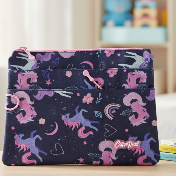 Cotton Road Carry Sleeve: PINK Unicorn Canvas Kids Pencil Case & Organiser