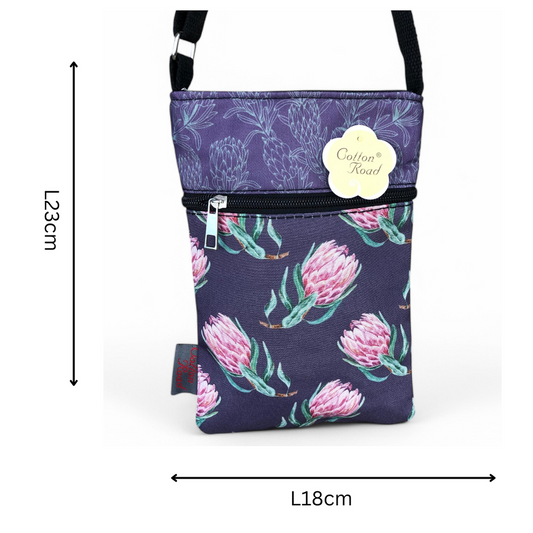 PURPLE Cotton Road Canvas Mini Sling Bag with PROTEAS