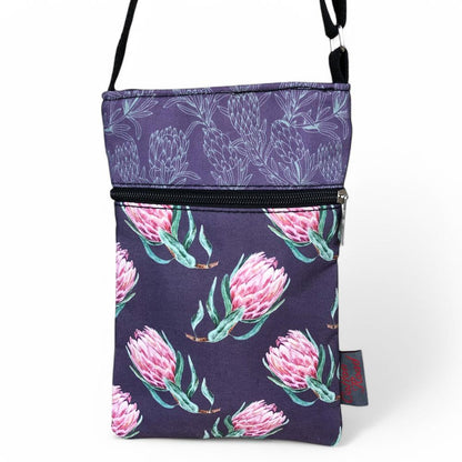 PURPLE Cotton Road Canvas Mini Sling Bag with PROTEAS