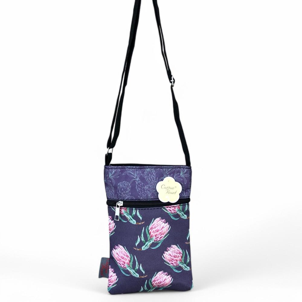 PURPLE Cotton Road Canvas Mini Sling Bag with PROTEAS