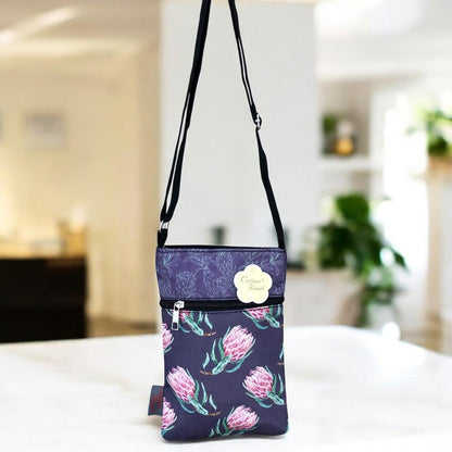 PURPLE Cotton Road Canvas Mini Sling Bag with PROTEAS