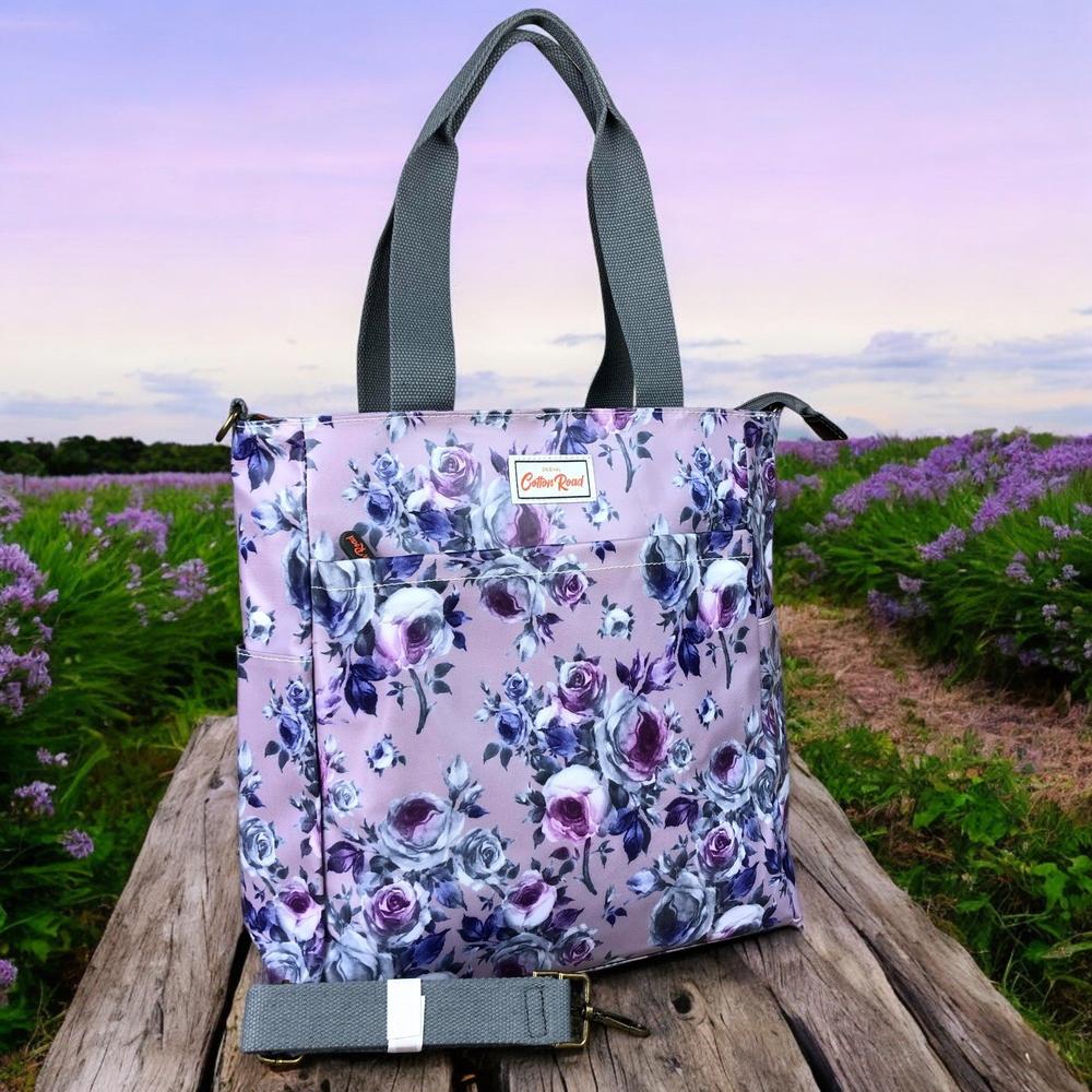 PURPLE Large FLORAL PVC Cotton Road Cooler Bag