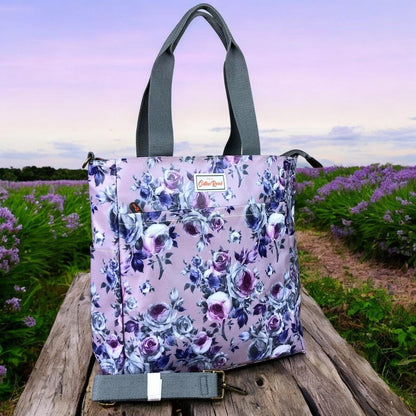 PURPLE Large FLORAL PVC Cotton Road Cooler Bag