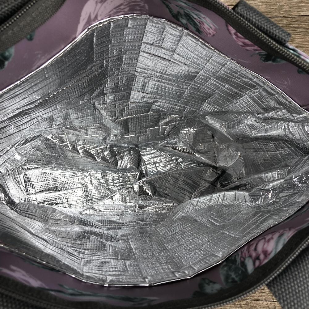 PURPLE Large PVC Cotton Road Cooler Bag with PROTEAS