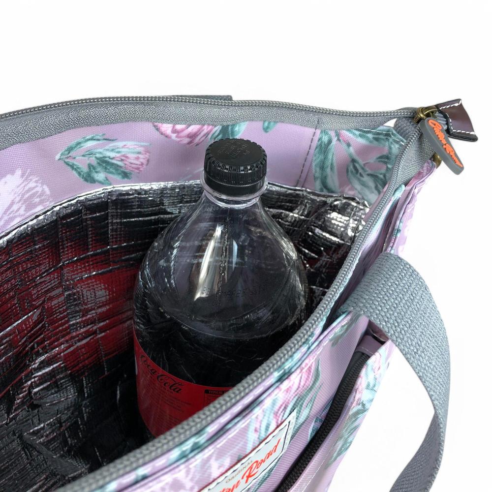 PURPLE Large PVC Cotton Road Cooler Bag with PROTEAS