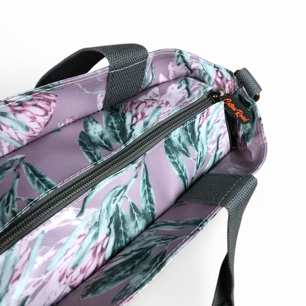 PURPLE Large PVC Cotton Road Cooler Bag with PROTEAS