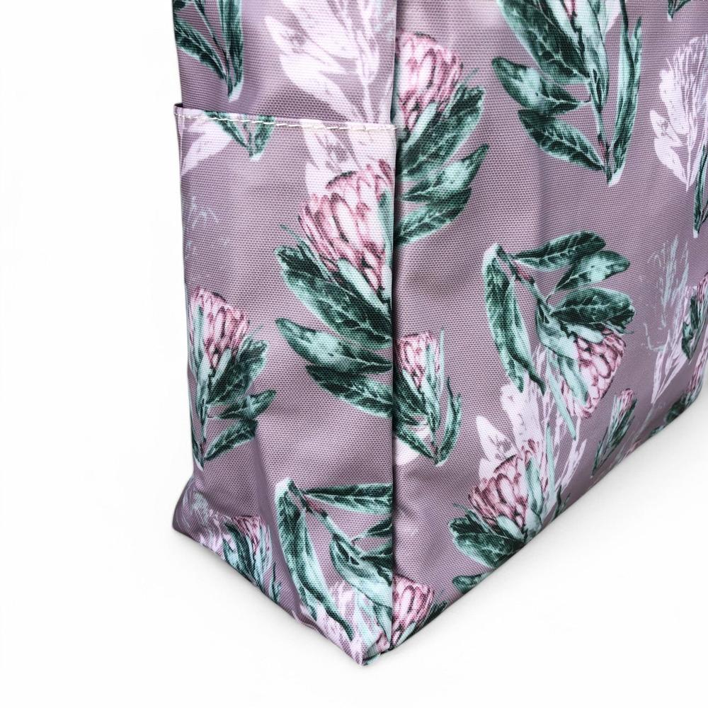 PURPLE Large PVC Cotton Road Cooler Bag with PROTEAS