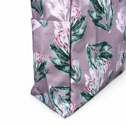 PURPLE Large PVC Cotton Road Cooler Bag with PROTEAS