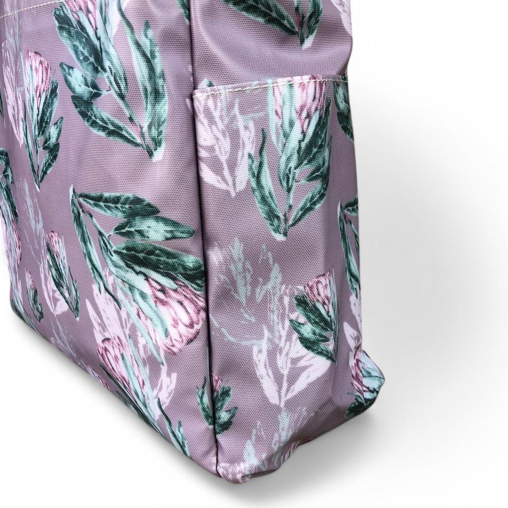 PURPLE Large PVC Cotton Road Cooler Bag with PROTEAS