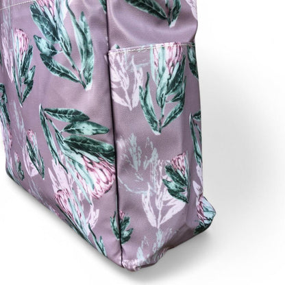 PURPLE Large PVC Cotton Road Cooler Bag with PROTEAS