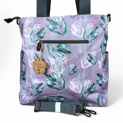PURPLE Large PVC Cotton Road Cooler Bag with PROTEAS