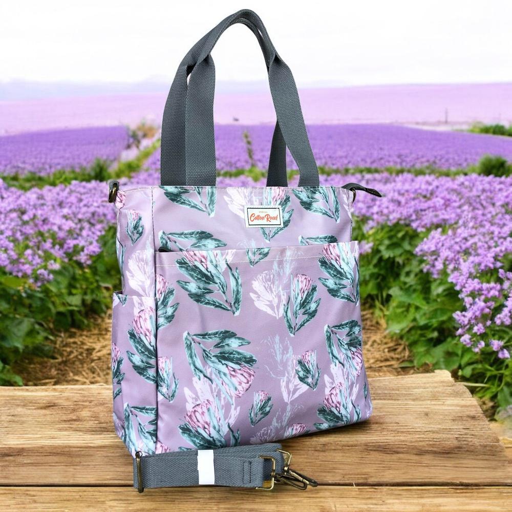 PURPLE Large PVC Cotton Road Cooler Bag with PROTEAS