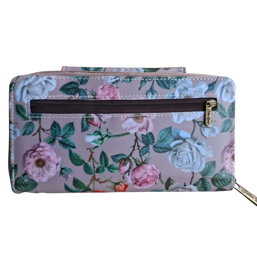 PVC Horizontal Cellphone Sling with Froral Print and Tab Closure BACK ZIP
