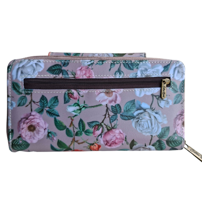 PVC Horizontal Cellphone Sling with Froral Print and Tab Closure BACK ZIP