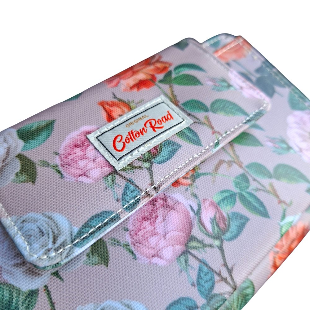 PVC Horizontal Cellphone Sling with Froral Print and Tab Closure FRONT VIEW