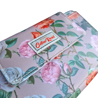 PVC Horizontal Cellphone Sling with Froral Print and Tab Closure FRONT VIEW