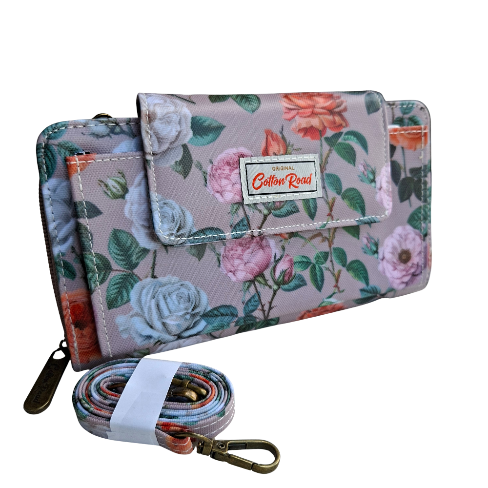 PVC Horizontal Cellphone Sling with Froral Print and Tab Closure SET VIEW