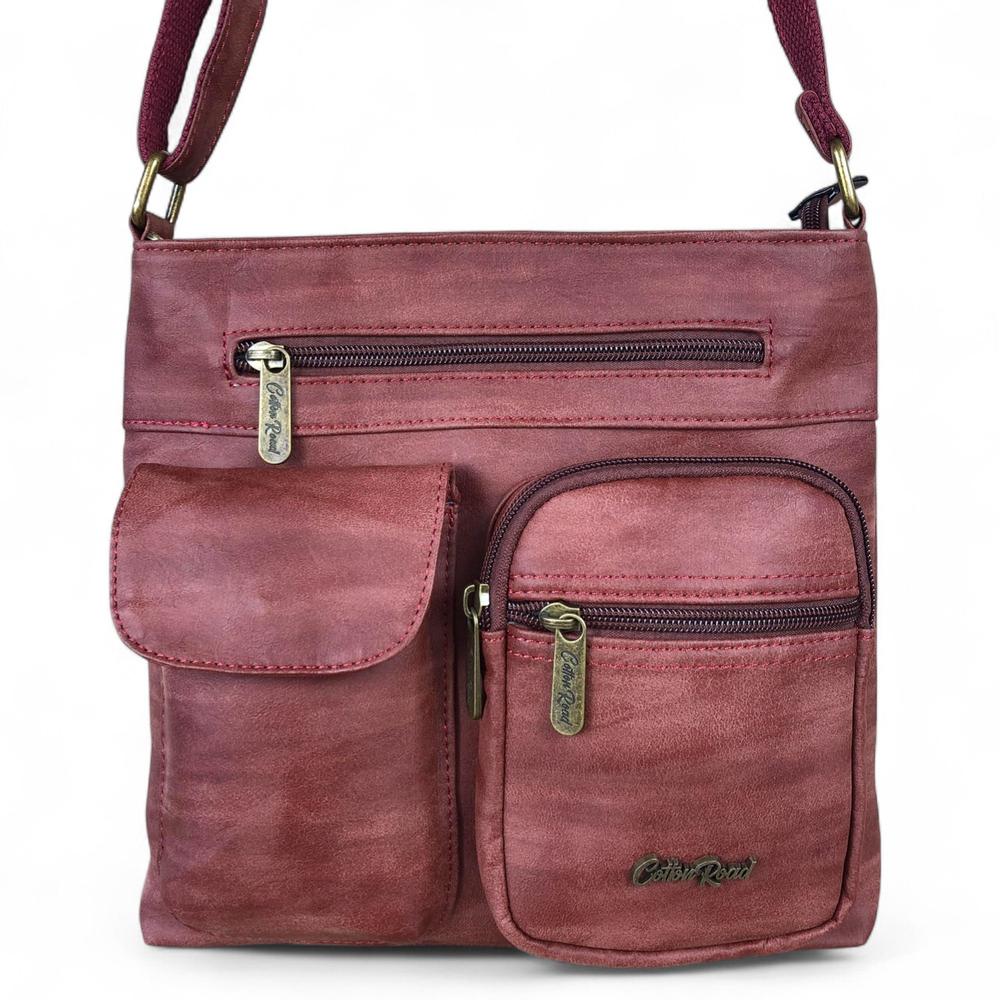 RED PU Leather Cotton Road Sling Bag with Pockets