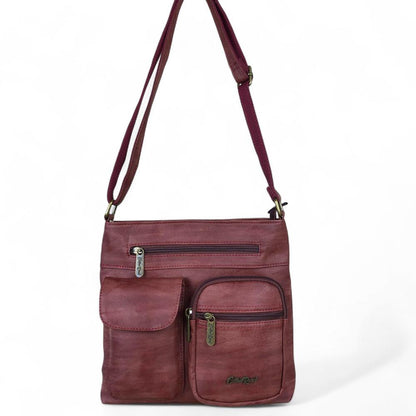 RED PU Leather Cotton Road Sling Bag with Pockets