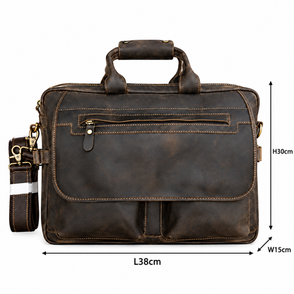 Vivace Laptop Bag: DARK COFFEE BROWN Genuine Leather Executive Work Bag