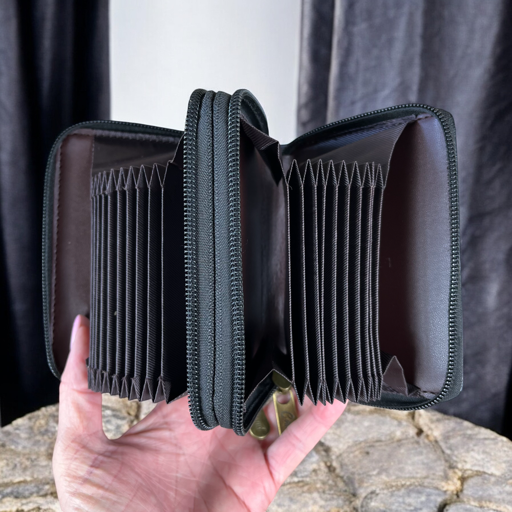 Small BLACK Cotton Road PU Leather CARD HOLDER open