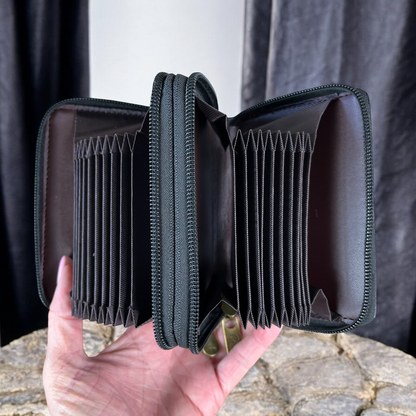 Small BLACK Cotton Road PU Leather CARD HOLDER open