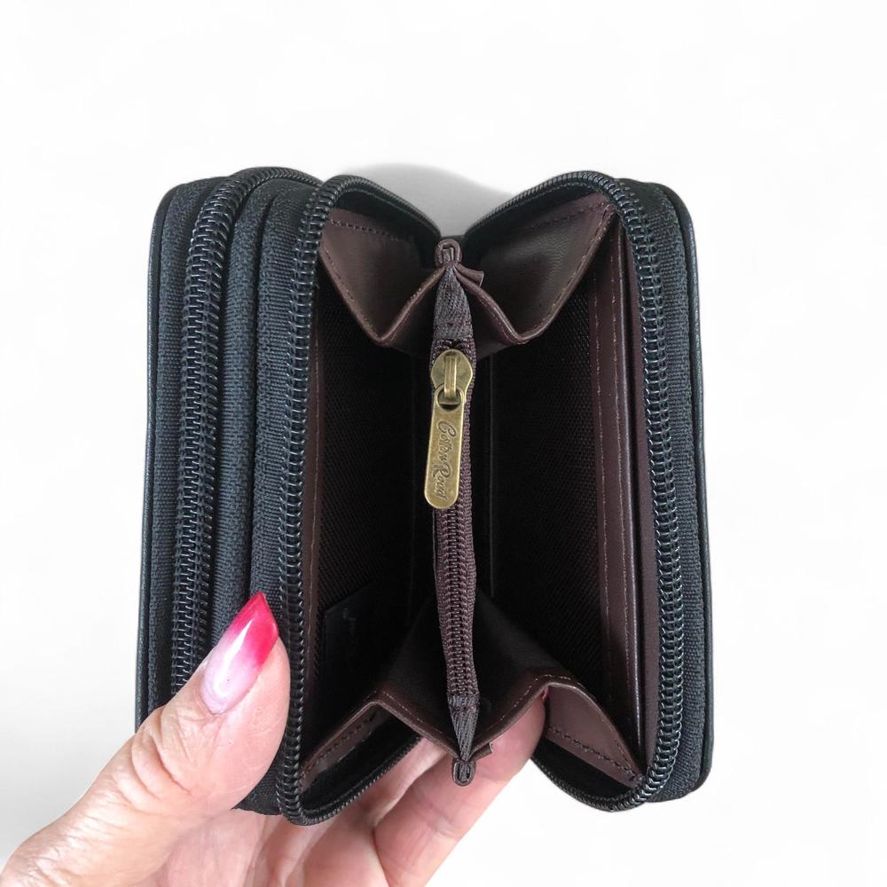 Small BLACK Cotton Road PU Leather Wallet