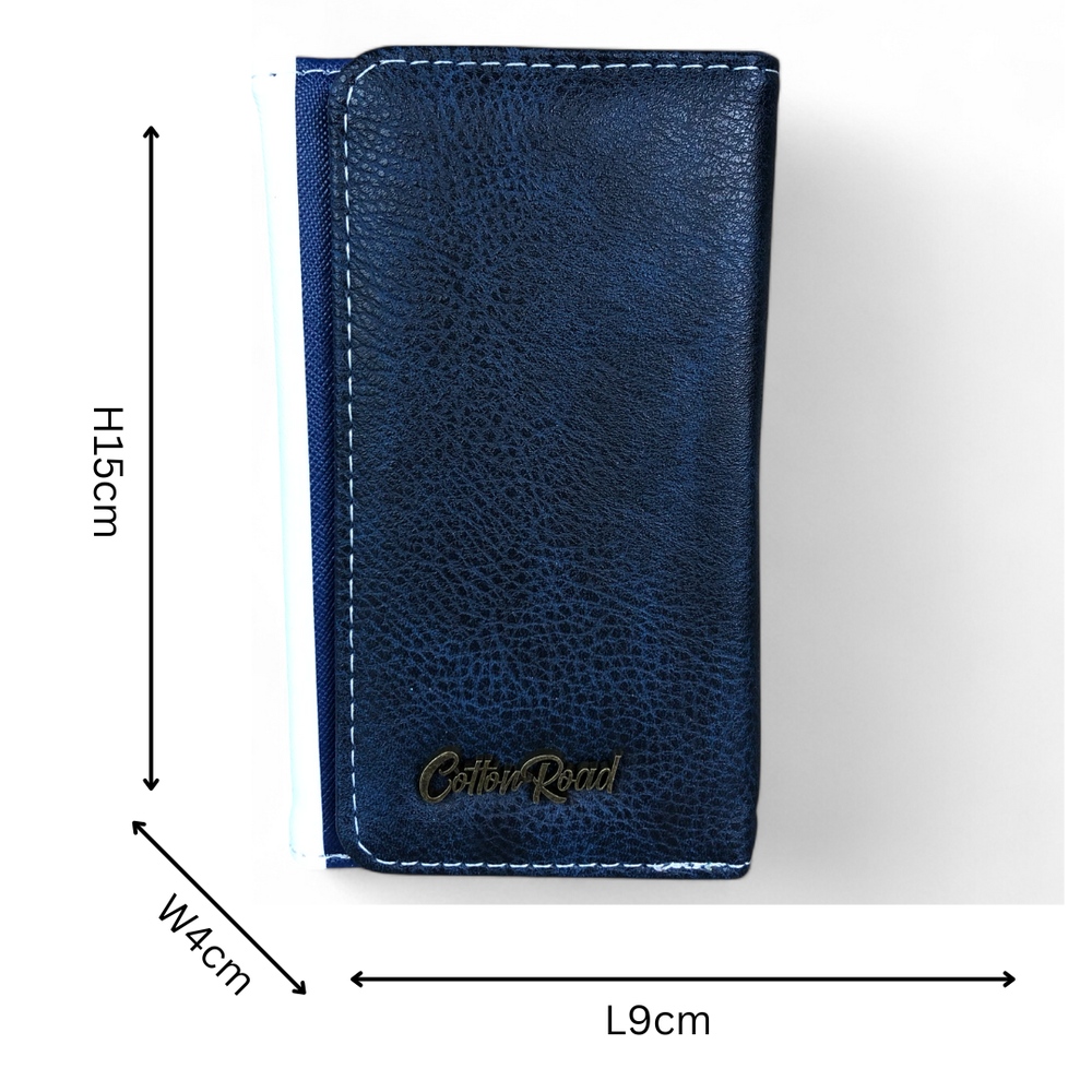 Small BLUE AND WHITE Striped PVC Cotton Road Tri-fold Wallet