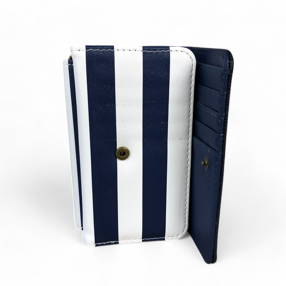 Small BLUE AND WHITE Striped PVC Cotton Road Tri-fold Wallet