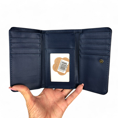 Small BLUE AND WHITE Striped PVC Cotton Road Tri-fold Wallet