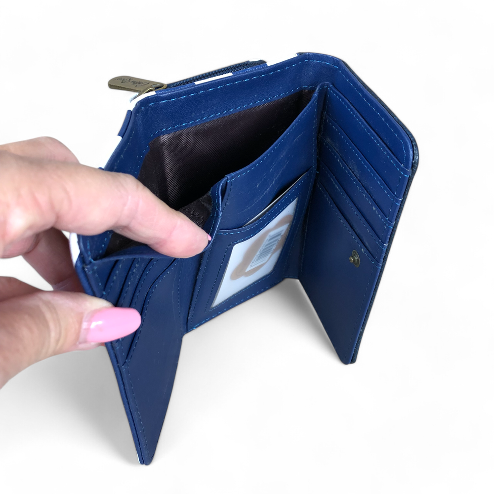 Small BLUE AND WHITE Striped PVC Cotton Road Tri-fold Wallet