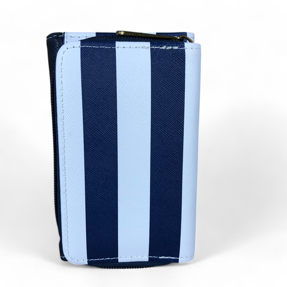 Small BLUE AND WHITE Striped PVC Cotton Road Tri-fold Wallet